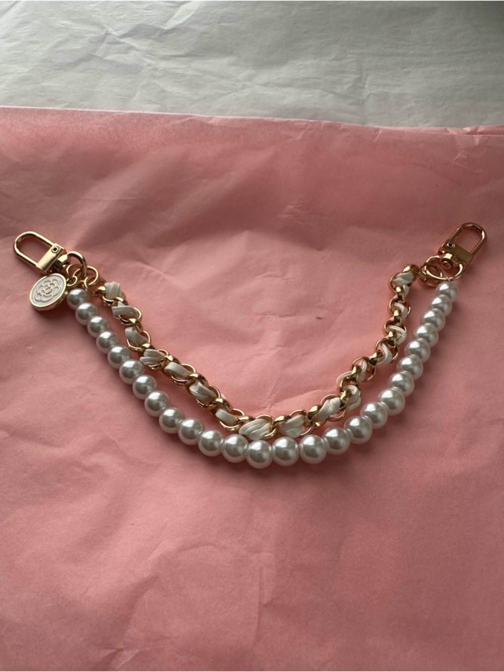 White Pearl and Gold Chain Bag Strap